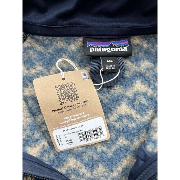 Patagonia Men XXL Better Sweater 1/4 Quarter Zip Pullover Mountain Peak New Navy - Picture 5 of 7